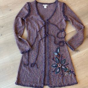 Lulumari purple Cardigan with Embroidered appliqué Details